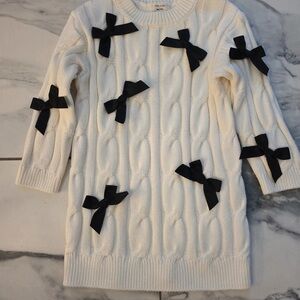 White Cable Knit Sweater with Black Bows